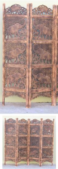 Elephant Carved Wooden Screen Room Divider