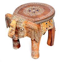 Home Decorative Wooden Elephant Handcrafted White Stool
