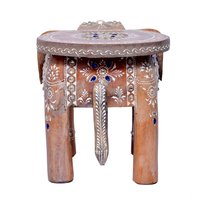 Home Decorative Wooden Elephant Handcrafted White Stool