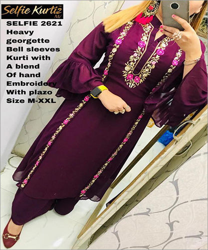 Red Bell Sleevs Kurti