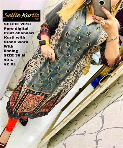 Brown Print Chanderi Kurti