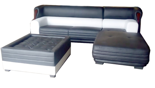 Handmade Stylish Black Leather Finish Corner L Shape Sofa Set