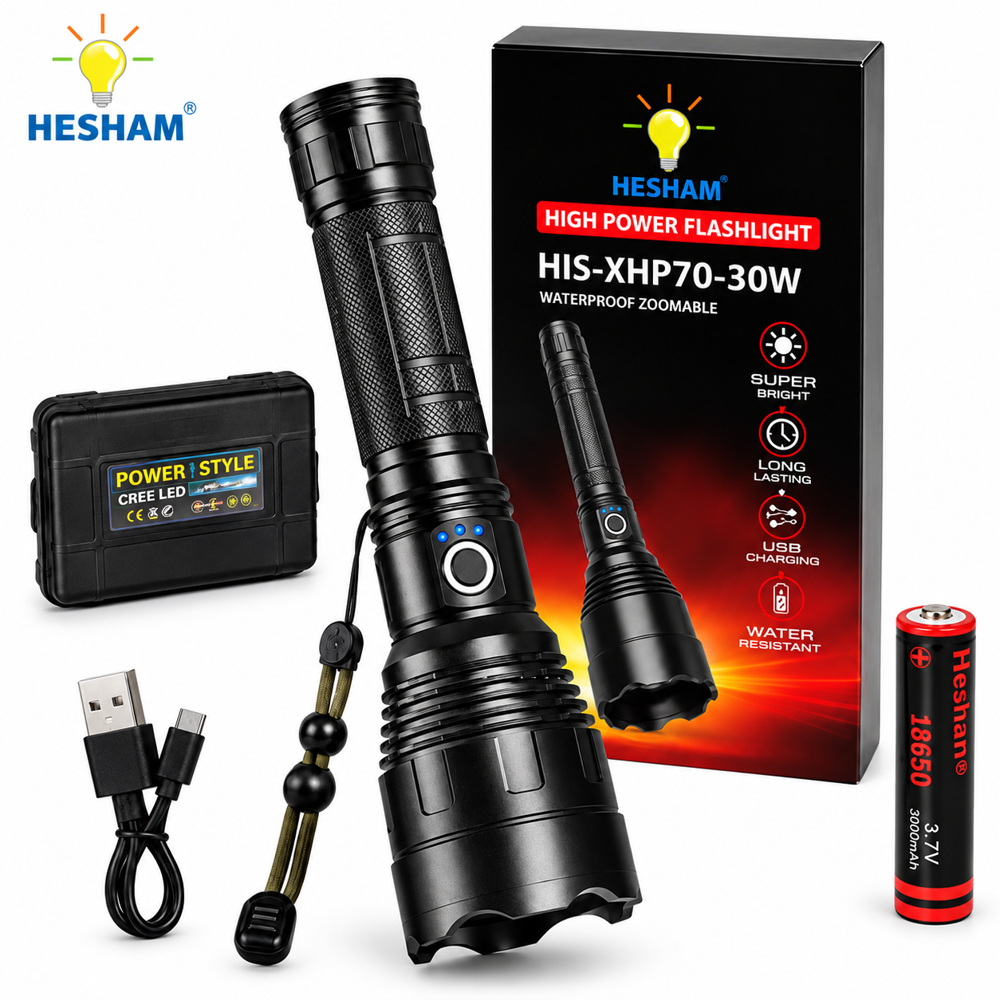 High Power Waterproof Self Defensive Torch Light HISXHP7030W Zoomable Focus