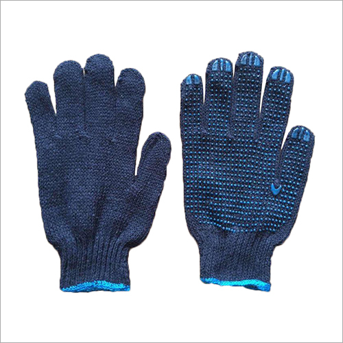 7 Gauge Blue Cotton Knitted Pvc Dotted Gloves