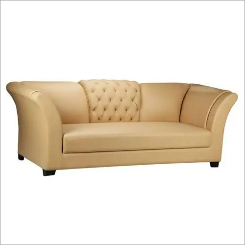 Designer Three Seater Sofa - Solid Wood, Light Brown, Leatherette Finish | Handmade Artwork, Durable & Eco-Friendly, 12-Month Warranty, Termite-Proof