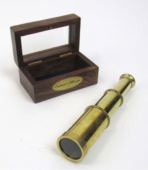 Brass Pullout Pirate Telescope Wooden Box