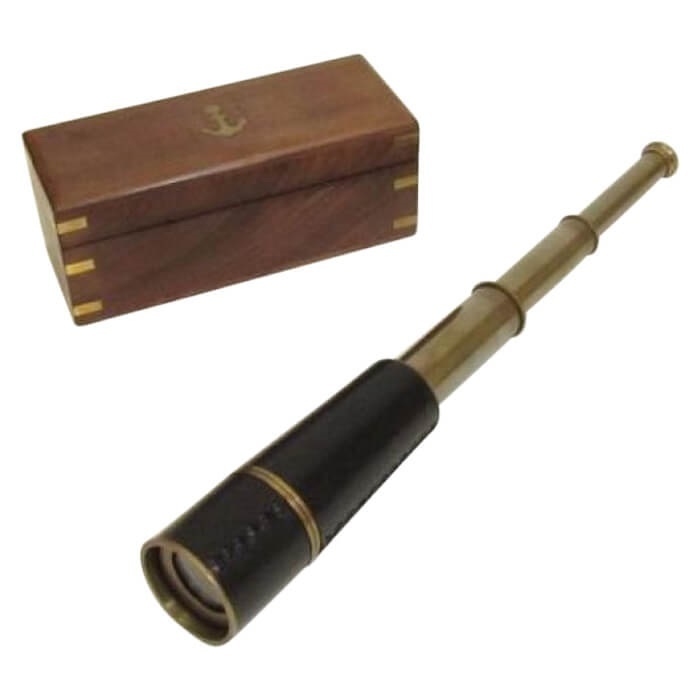 Antique Brass Pullout Telescope Wood Box