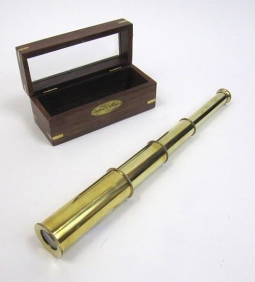 Captain's Telescope - Solid Brass 6.75x2.75x2.75 inches Polished Gold Finish | Nautical Decor with Wooden Gift Box Working Spyglass Conversation Starter