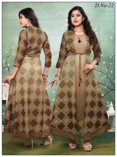 Ladies Fancy Kurti - Jam Silk Gown with 3/4 Sleeve, 52 Inches Length | Breathable, Anti-UV, Quick Dry, Plus Size, Modern Ethnic Style