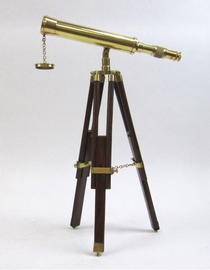Brass Telescope Table Top With Wooden Stand