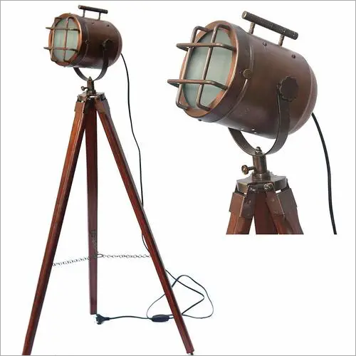 Antique Brass Wooden Tripod Lamp Spot Focus Searchlight Copper (Antique) home decorative