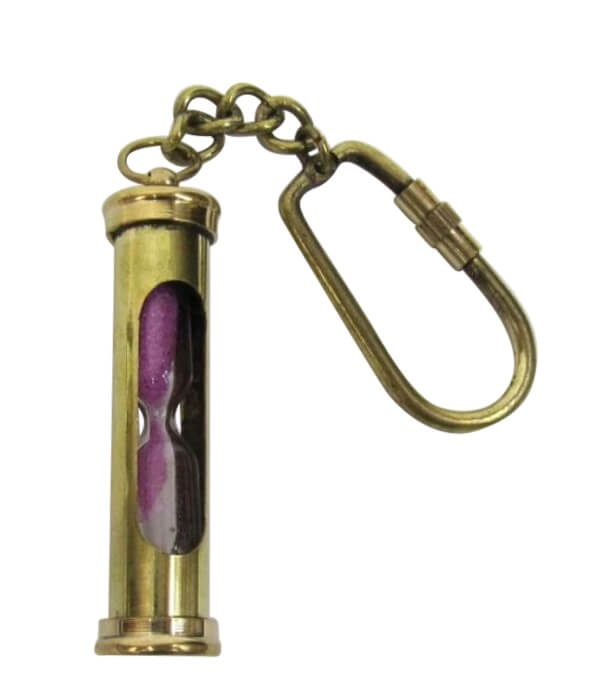 Key Ring Sand Timer Hourglass Solid Brass