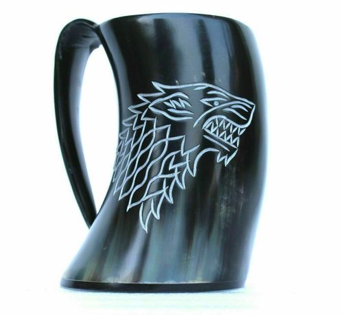 DRINKING Thrones ~Stark Sigil Wolf Viking-Drinking Horn Mug Cup~ Beer Wine Gift
