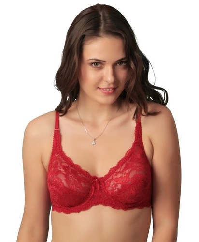 SL-L004 BRA - Delicate Paisley Lace, Non-Padded Semi-Lined Cups, Full Under-Wires, 3 Part Cup for Better Shape, Elasticated Straps, Available in Black, Red, Blue, Skin, Purple, H Pink