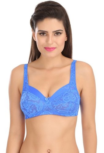 SL-L008 BRA - Lace Fabric, Size 75-100, Color Rani Green Royal Blue | Full Coverage, Non-Padded, Semi-Lined Cups, Elasticated Straps
