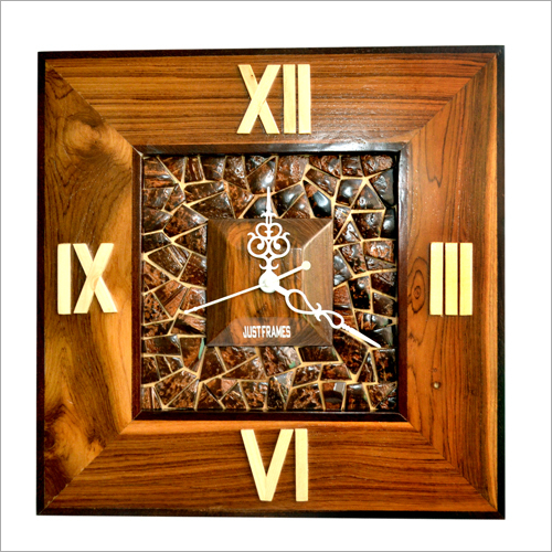 Natural Wooden (Brown) Square Shape Wall Clock