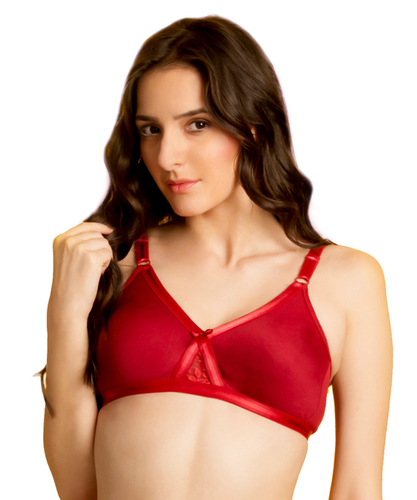 SL M1003 - Criss Fabric Over Panel, Size 75-100 | Seamless Double Layered Cups, Adjustable Shoulder Straps, Normal Side Wings, Plain Colors