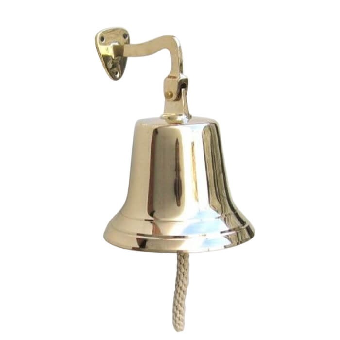 Solid Brass Heavy Bracket Bell - 9 Inch, Golden, Hand-Built | Classical Hanging Style, Decorative Outdoor Bell