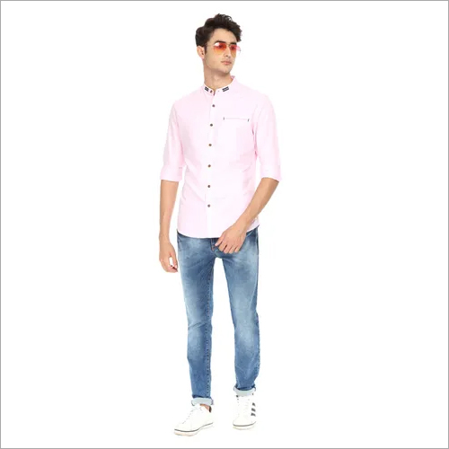 Light Pink Mens Solid Shirt