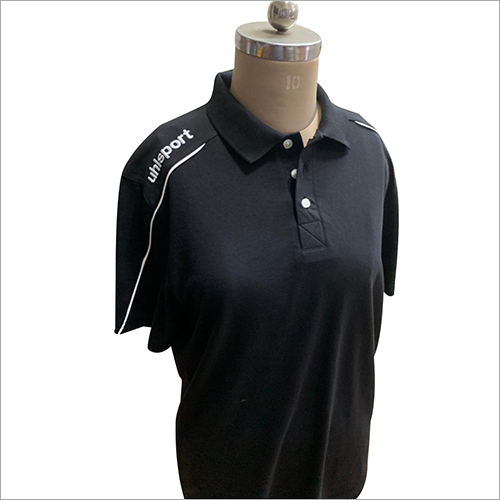 Ladies Collar Black T-Shirt - Cotton, Sizes S to XL | Short Sleeve, Sporty Design, All Age Group