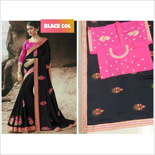 Black And Pink Ladies Designer Saree