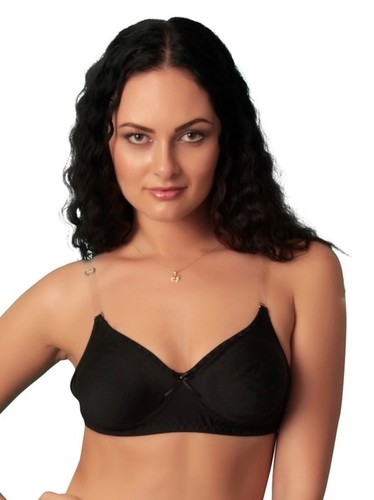 SL-M1017 BRA - Seamless Double Layered Moulded Cups, White Black Skin Colors, Side Wings with Transparent Back Strap, Perfect for Parties