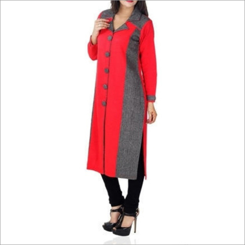 Ladies Full Sleeve Long Kurti Decoration Material: Beads