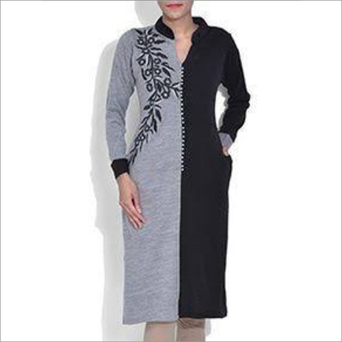Ladies Collar Woolen Kurti Decoration Material: Beads
