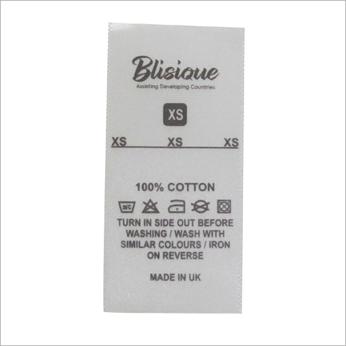 White Satin Printed Label Length: Customize Centimeter (Cm)