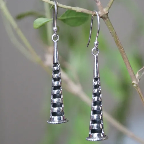 Flute Shape Earrings - 92.5% Sterling Silver 1.90 Inches Length 0.35 Inches Width | Dangle Design Ideal for Women and Children Perfect for Anniversaries & Weddings