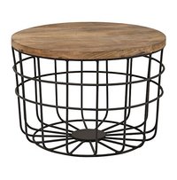 Classic Round Coffee Table - Solid Wood Top 90x90x45 Inch, Polish Black Iron Base | Durable, Eco-friendly, Handmade, Easy To Clean, No Assembly Required