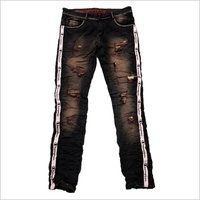 Mens Contrast Tape Ripped Jeans