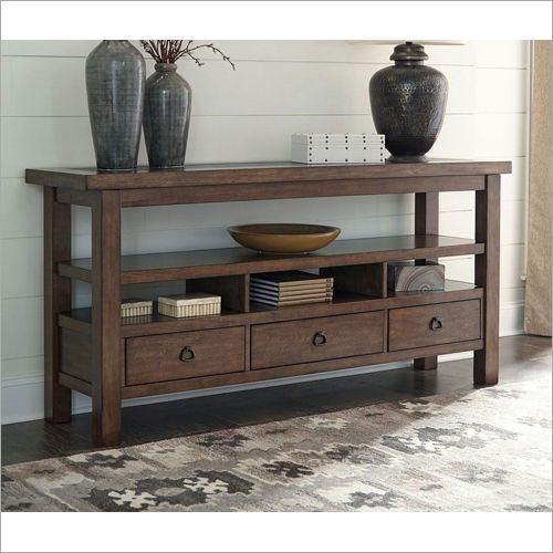 Brown Three Drawer Console Table