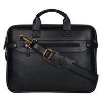 Premium Leatherette Laptop Bag - 15.6-inch, Black | Adjustable Strap, 5 Compartments, Shockproof Padding, Executive Design, Unisex
