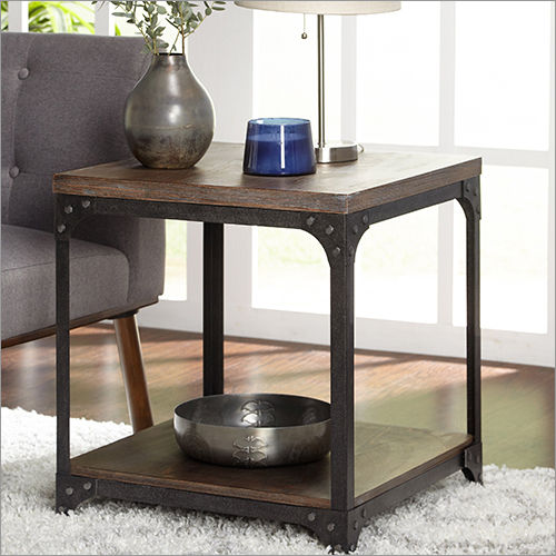 Wrought Iron Wooden End Table