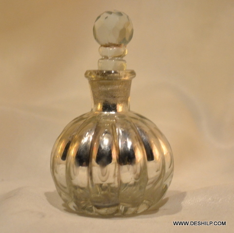 Antique Silver Polished Glass Perfume Bottle