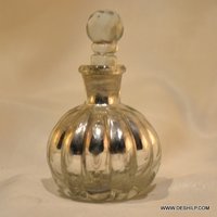 Antique Silver Polished Glass Perfume Bottle
