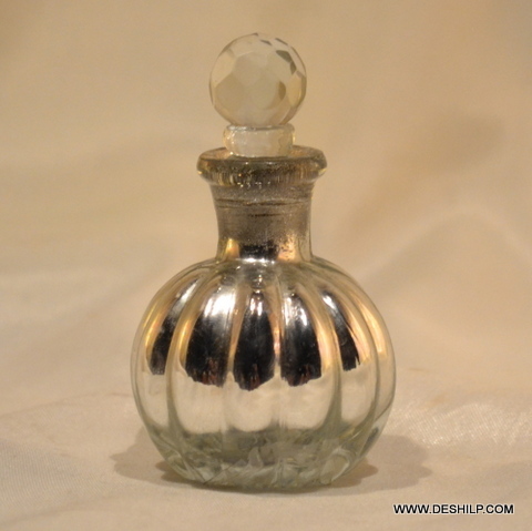 Decanter Antique Silver Polished Glass Perfume Bottle Antique Silver Polished Glass Perfume Bottle Small