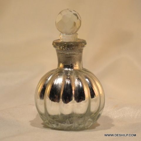 Antique Silver Polished Glass Perfume Bottle Antique Silver Polished Glass Perfume Bottle Small