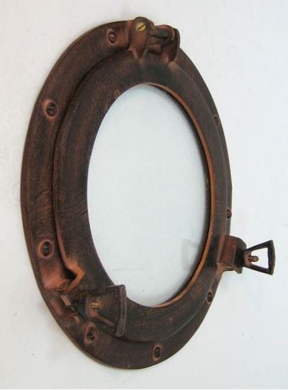 Porthole Glass Aluminum Red Brown 11 Inch - Aluminum Glass, 11 Inch, Reddish Brown | Antique Look, Decorative, Durable, Easy Install