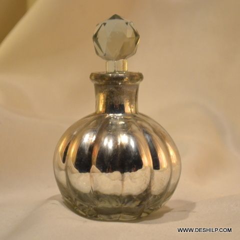 Antique Silver Polished Glass Perfume Bottle Antique Silver Polished Glass Perfume Bottle Big