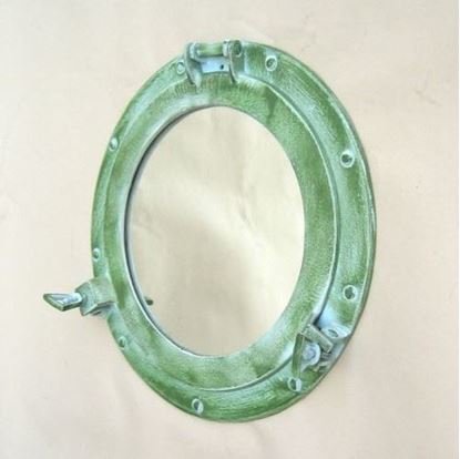 Porthole Mirror Aluminum Light - 11 Inch Light Green | Nautical Decor Hand Finished Wall Mount