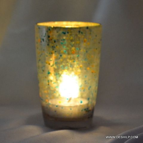 Silver Green Color Candle Holder Tumbler Shape Tealight Holder