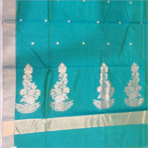 Ladies Pure Silk Chanderi Saree - Printed Sky Blue Design | Versatile for Rainy Spring Summer and Winter Seasons