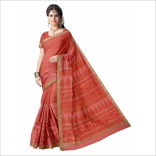 Red Ladies Bridal Wear Chanderi Saree