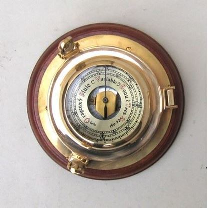 Porthole Barometer & Thermometer on Wood Base 7 Inch