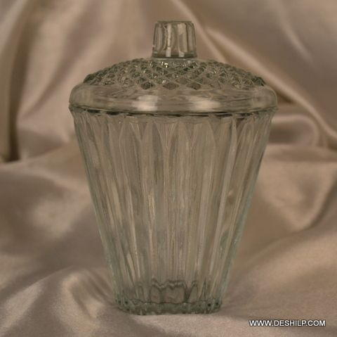 Heavy Cutting Glass Jar With Glass Lid