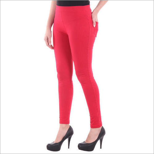 Ladies Red Jegging - Lycra Cotton, Size S/M/L, Color Red | Features: Anti-Wrinkle, Breathable, Non-Toxic, Washable, Plain Pattern, All Season