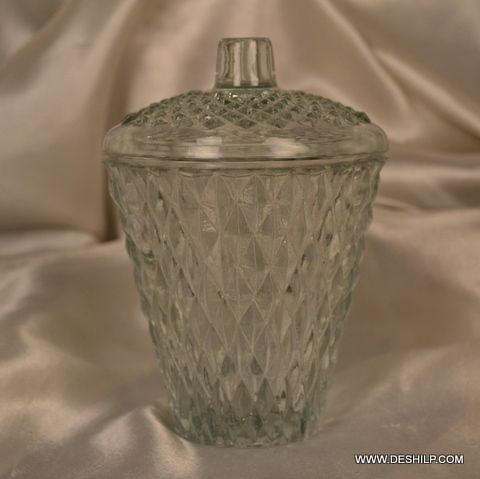 Clear Glass Shape Cutting Jar With Glass Lid