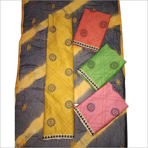 Embroidered Cotton Suit Material - 44 Inches, Yellow | Durable, Breathable, Washable, No Fade, Tear Resistant, Quick Dry